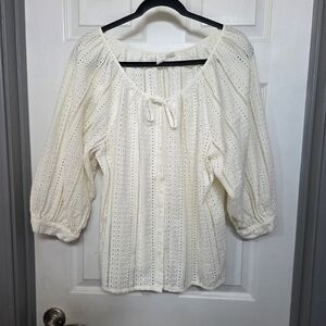 Joie Ivory Eyelet Blouse Cottagecore Boho Prairie Romantic Flirty Cotton  Large